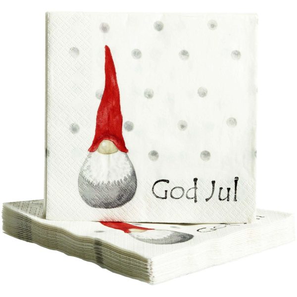 Nääsgränsgården - Papirserviet Santa High Hat 1 santa, hvid 20 stk 25x25cm