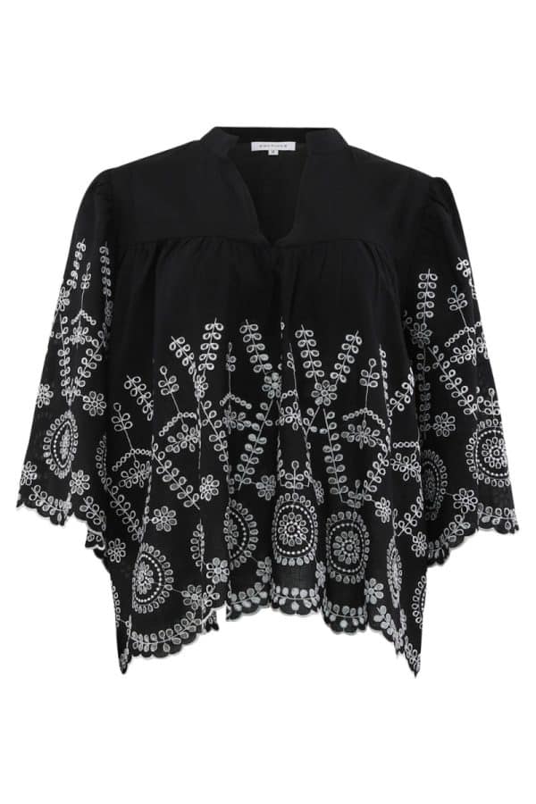 Continue - Bluse - Isa Embrodery - Black Ground W. White