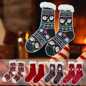 Hyggesokker med julemotiv - flere forskellige print - unisex - - Rød m/juletræ 35-38