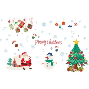Hyggelig jule wallsticker med snemand, juletræ, julemand mm.